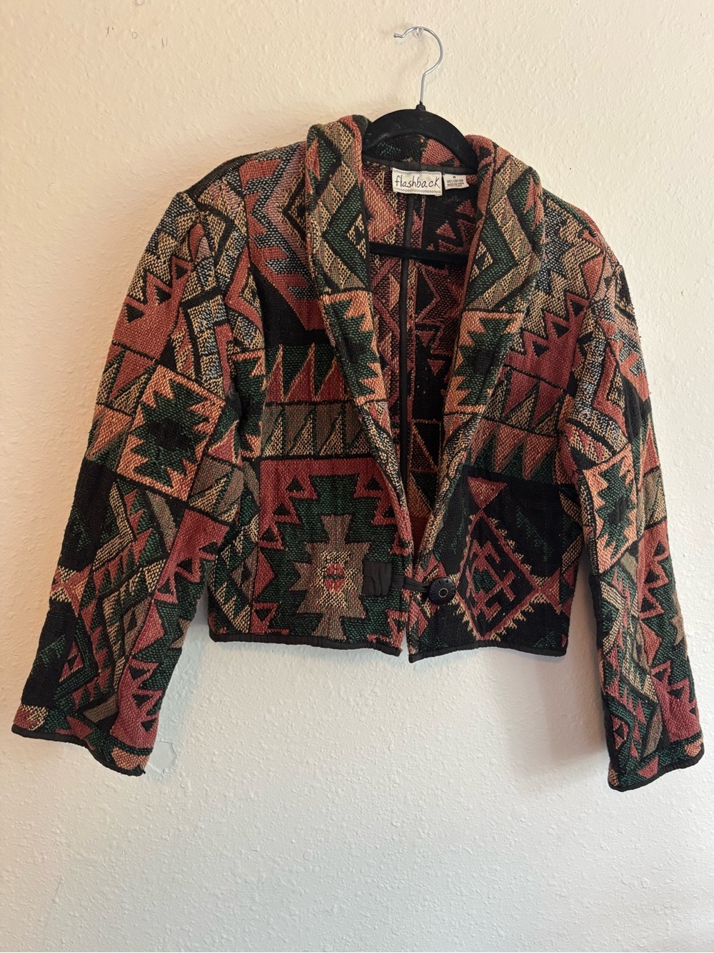 Flashback Women's Patterned Cropped Jacket - Black, Green, Red, Rust